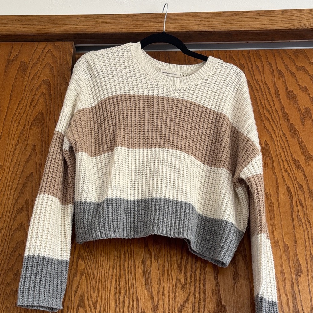 moon & madison Colorblock Knit Sweater - Cream, Tan, and Gray